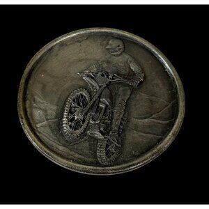 Vintage '77 Indiana Metal Craft Motorcycle Motocross Belt Buckle Round Dirt Bike